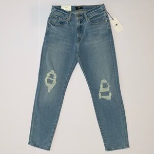 7 For All Mankind Peggi Distressed Blue Denim Jeans-Size 30 New